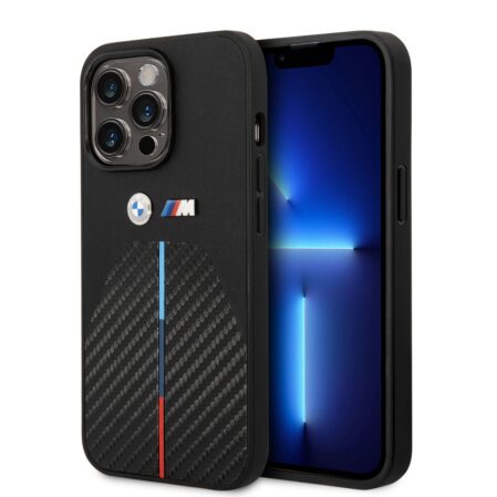 Estuche BMW Cuero PU Lineas tricolor iPhone 14 Pro Max